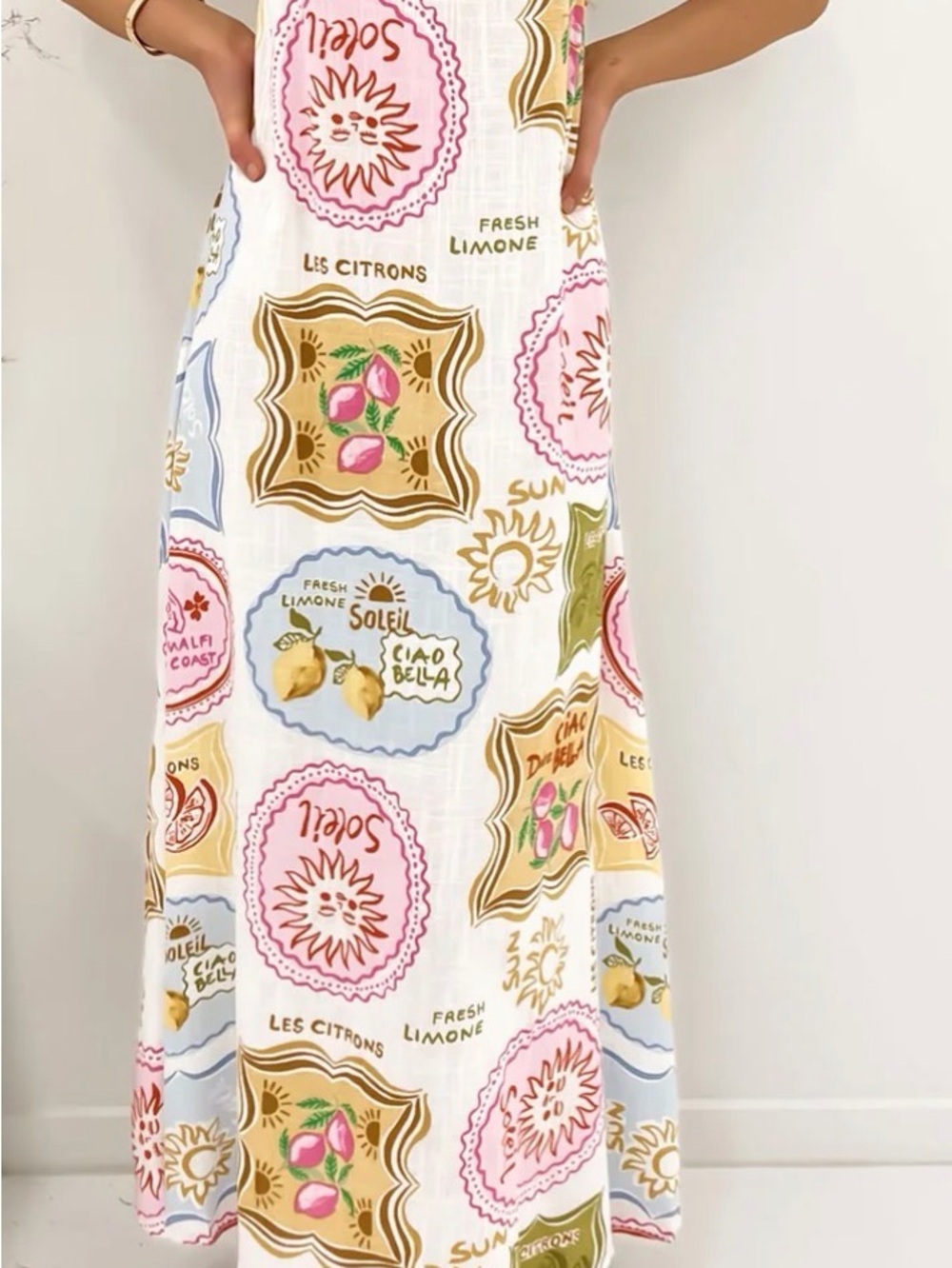 Paper Heart XS Lemon Print Maxi Dress with Multicolor Medallions